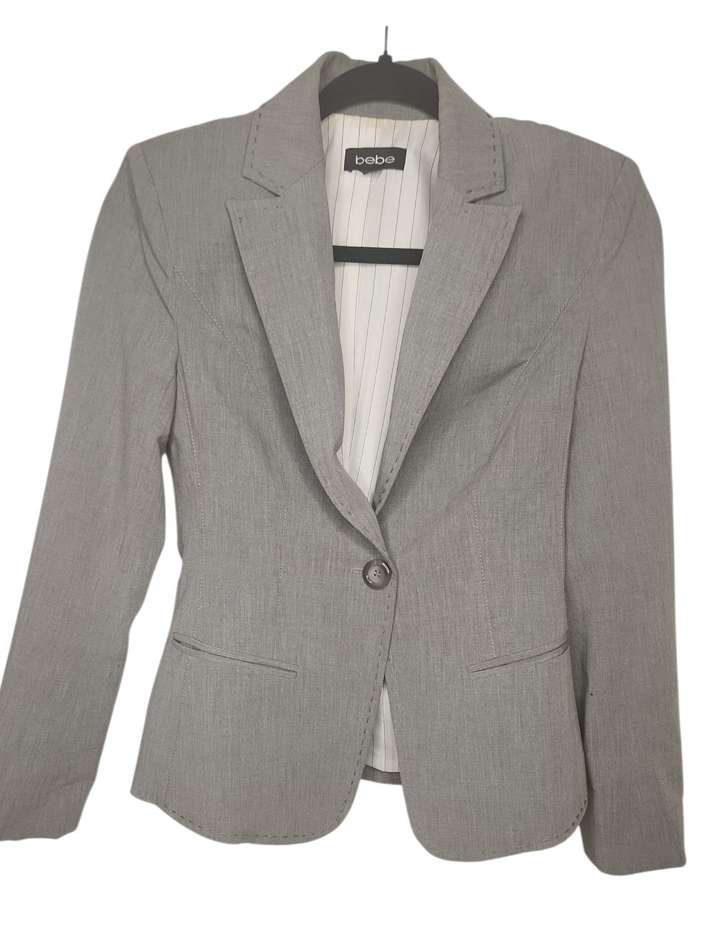bebe Gray Whipstitch Single-Button Fully Lined Tailored Blazer Size 2